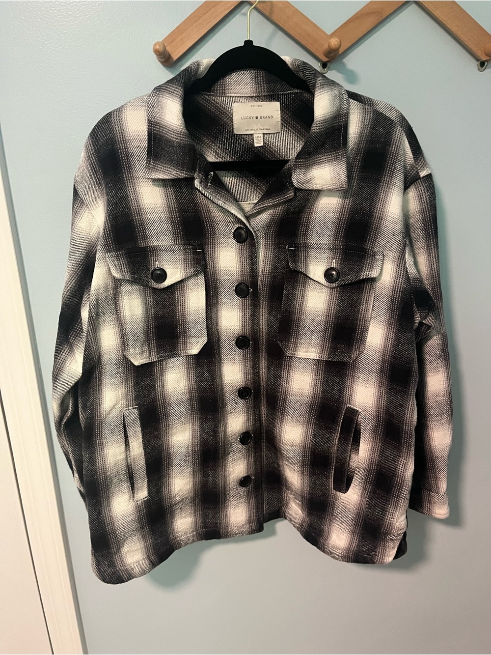 Lucky Brand Black & White Plaid Utility Shacket